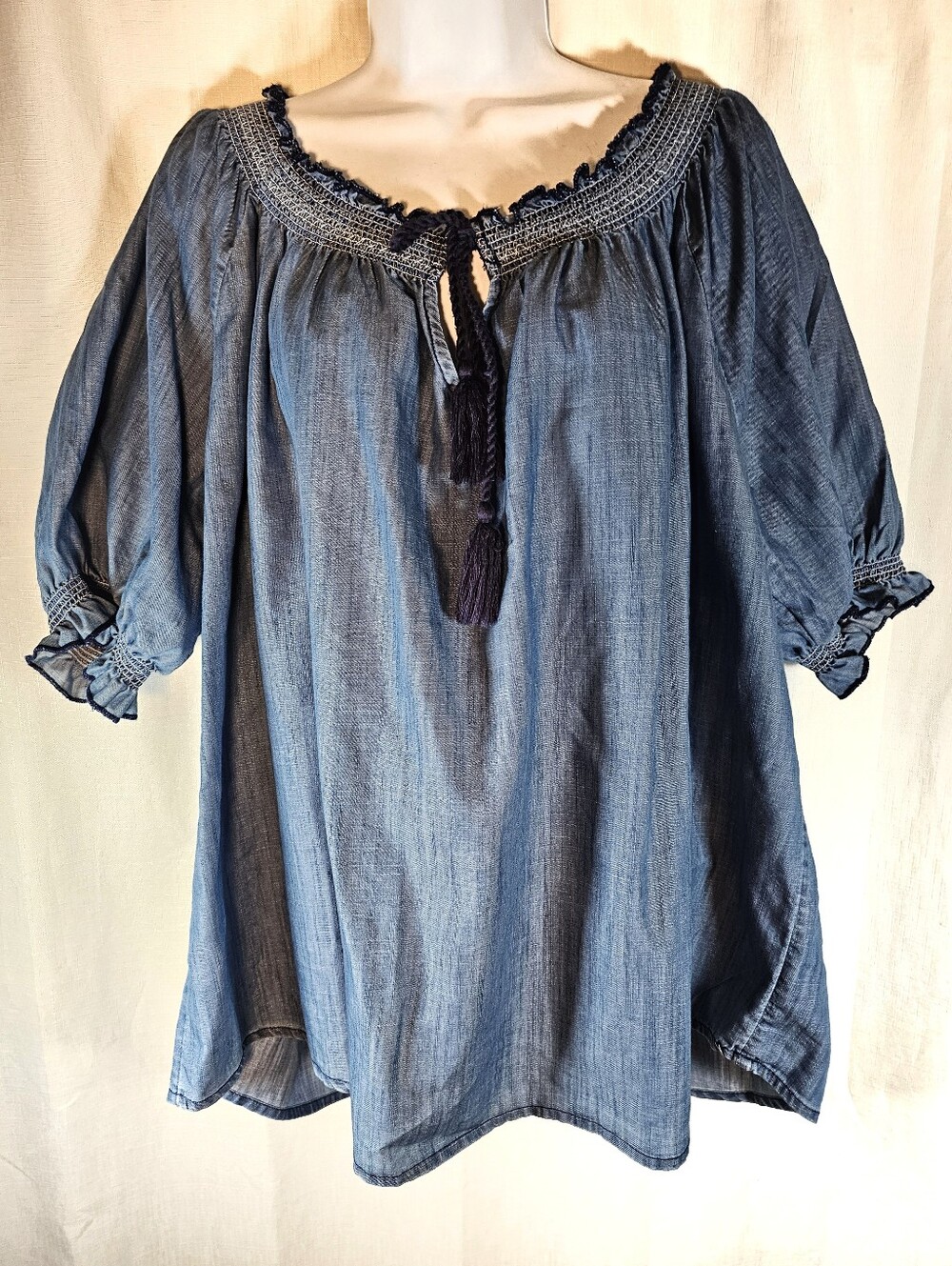 2/$20 New Directions 2X Tie Neck Peasant Tunic Top